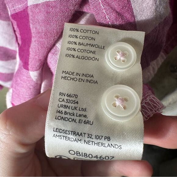 Antropologie MAEVE The Bennet Buttondown Shirt Buffalo Check Pink Combo Medium - Picture 10 of 12